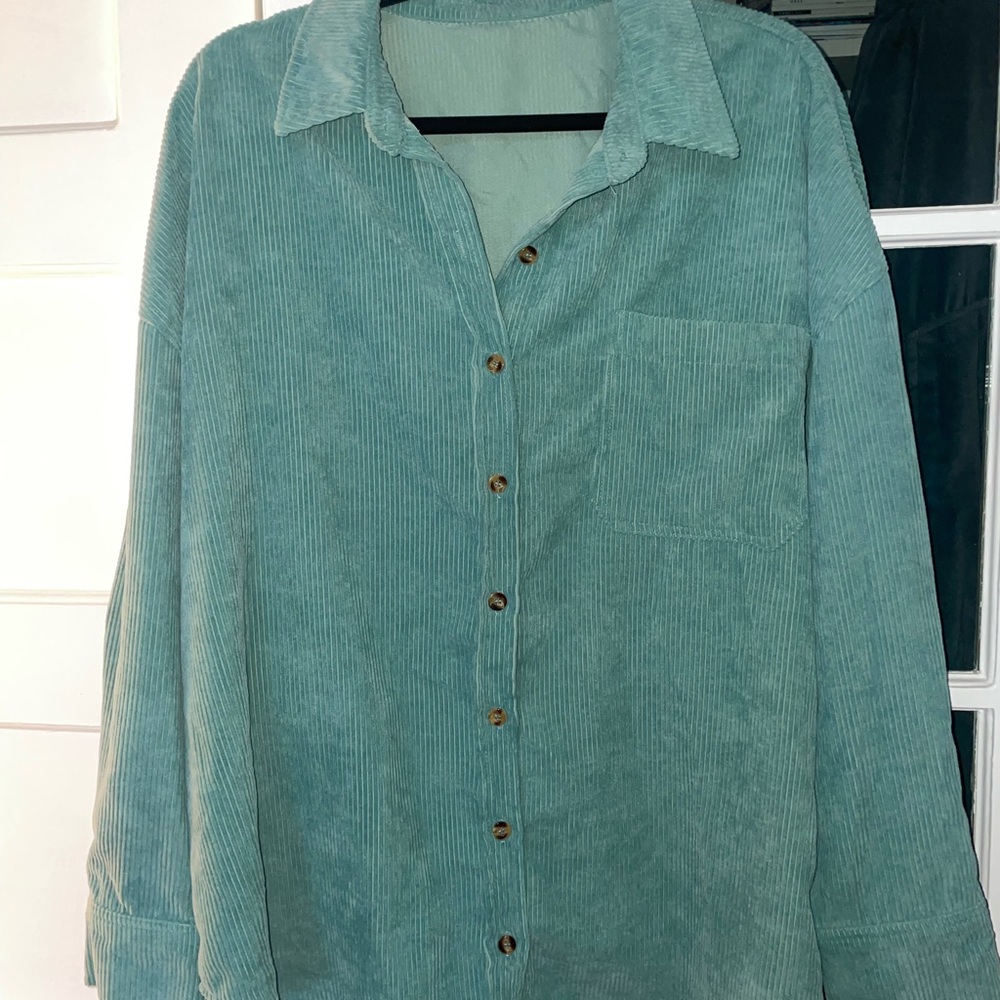 Teal Corduroy Button-Up Shirt